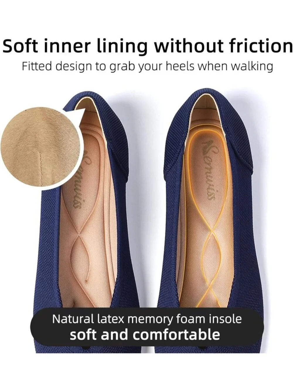 Women's Navy Ballet Flats Pointed Toe Comfortable Knit Slip Casual Shoes
